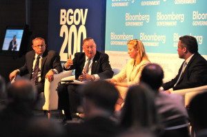 Panel participants (left to right): Robert Levinson (Bloomberg Government), Arnold Punaro, Betsy Schmid (Aerospace Industries Association) and Joe Jordan (FedBid)